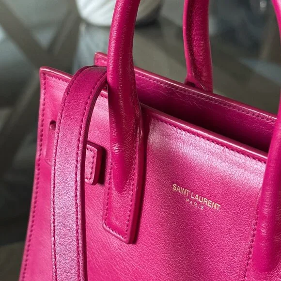 SAINT LAURENT LEATHER Sac de Jour Nano Pink W/Strap - Picture 11 of 12